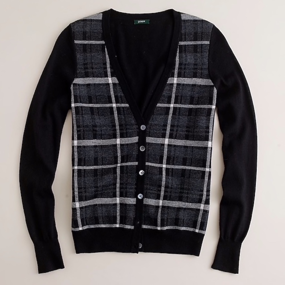 J. Crew Wool Plaid-front Boyfriend Sweater Size M - Picture 2 of 6